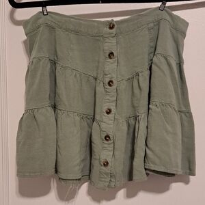 Green Mini Bubble Skirt with Tiered Design